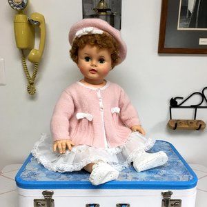 Pleats & Bows Baby Pink Sweater & Tam Set - Merino & Angora - Handknit - NO DOLL